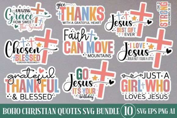 Boho Christian Sticker SVG Bundle: Graphics for T-Shirt Designs & Branding